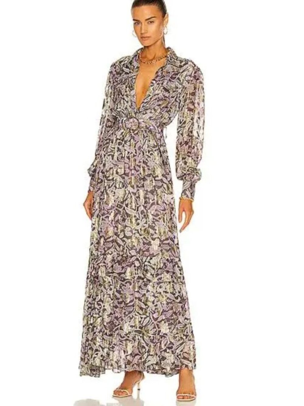 ROCOCO SAND Kian Shirt Maxi Dress Lavender Belted Lilac Size Medium